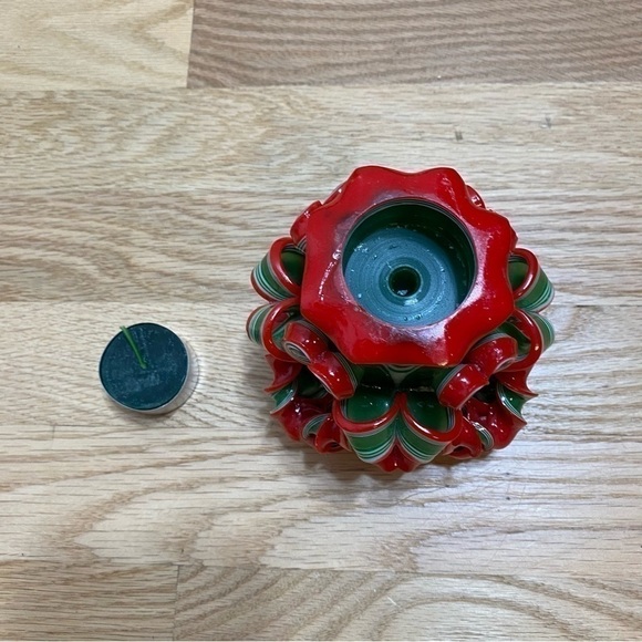 Handcrafted Carved Christmas Candle Red Green Swirl Holiday Decor - Picture 8 of 9